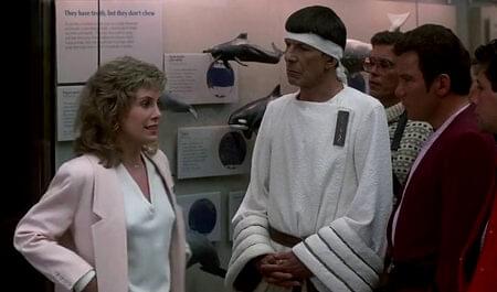Gillian Taylor talks to Spock and Capt. Kirk